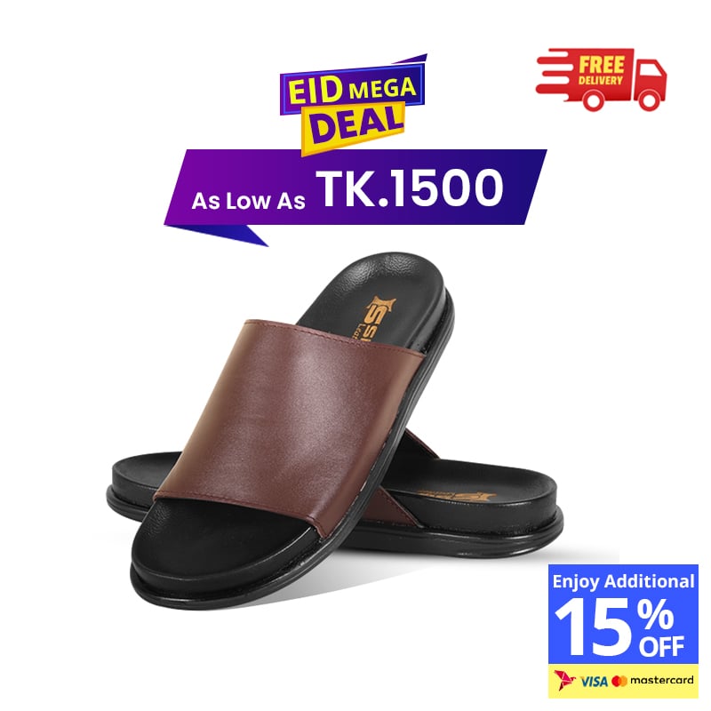 Chocolate Leather Slide Sandal For Men SB-S1101