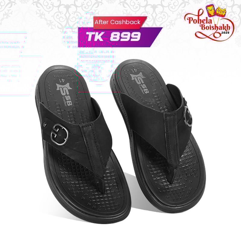 Black Comfort Leather Sandal For Men SB-S969