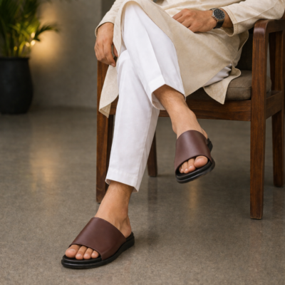 Chocolate Leather Slide Sandal For Men SB-S1101