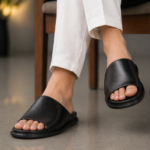 Black Leather Slide Sandal For Men SB-S1100