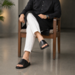 Black Leather Slide Sandal For Men SB-S1100