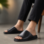 Black Leather Slide Sandal For Men SB-S1100