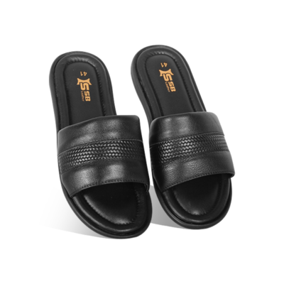 Black Woven Pattern Leather Slide Sandal For Men SB-S1110
