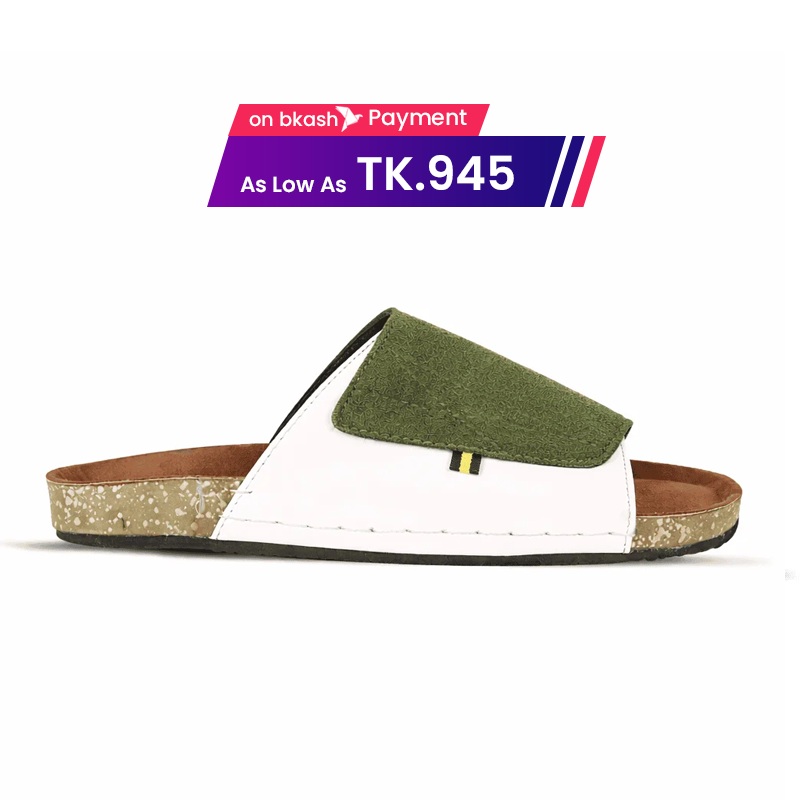 Olive Green And White Suede Slide Sandal For Men MF22