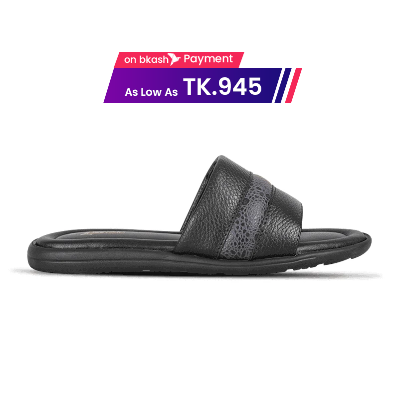 Black Textured Leather Slide Sandal For Men SB-S1094