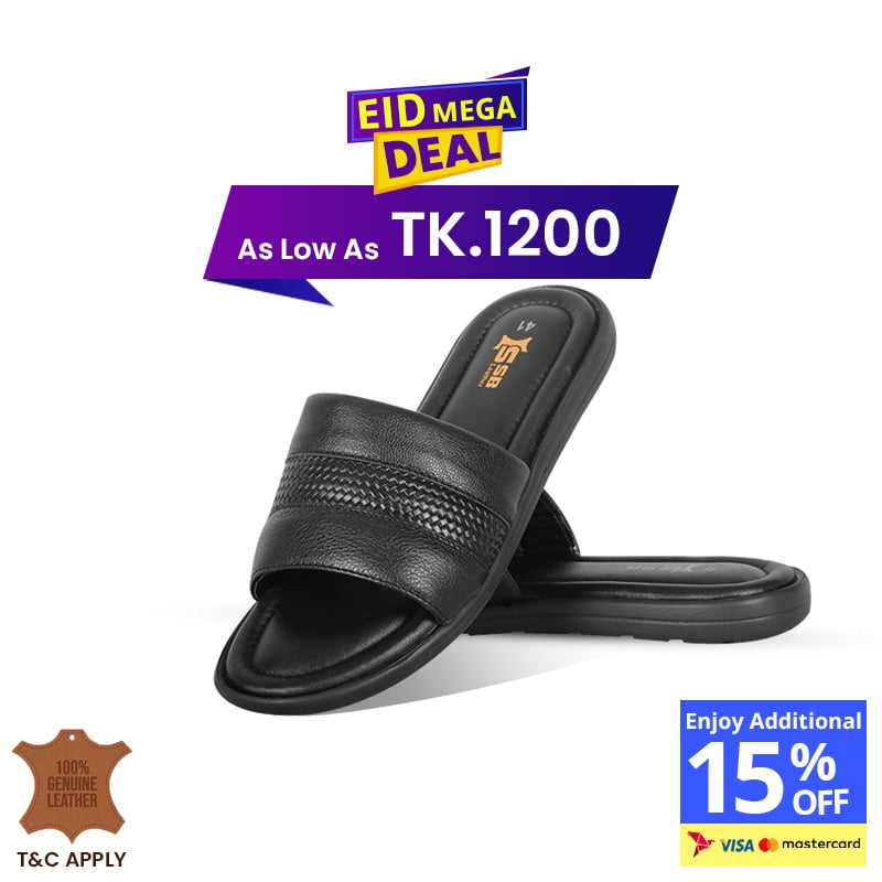Woven Pattern Leather Slide Sandal For Men SB-S1110