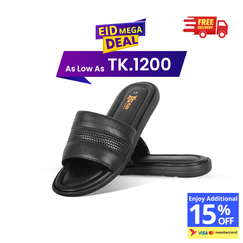 Woven Pattern Leather Slide Sandal For Men SB-S1110