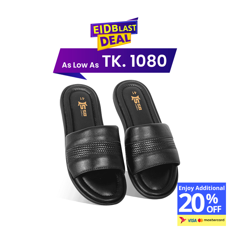 Woven Pattern Leather Slide Sandal For Men SB-S1110