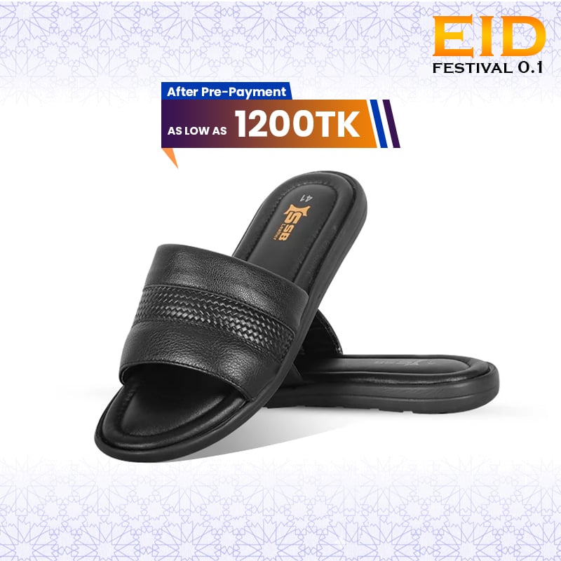 Woven Pattern Leather Slide Sandal For Men SB-S1110