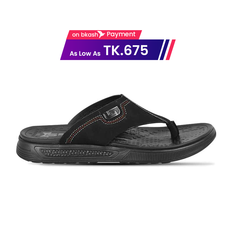 Black Comfort Leather Sandal For Men SB-S971