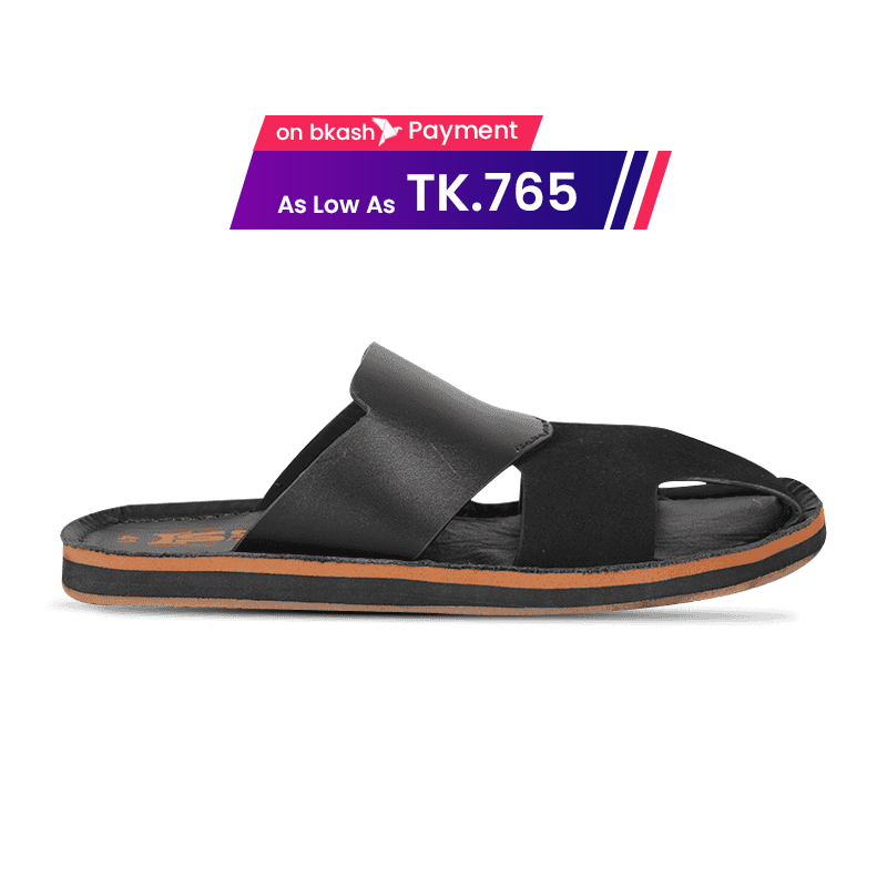 Black Dual-Texture Leather Slide Sandal For Men SB-S1061