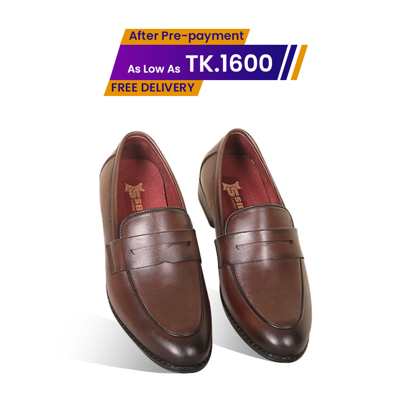 Antique Brown Leather Penny Loafer Shoes For Men SB-S1010