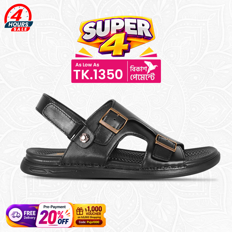 Black Leather Sandal For Men SB-S1137