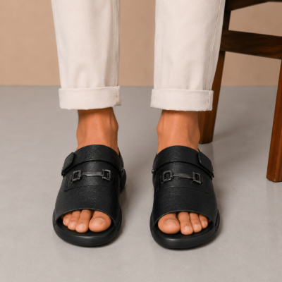 Black Leather Sandal For Men SB-S1150