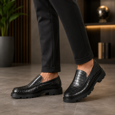 Croco Texture Leather Chunky Shoes SB-S1154
