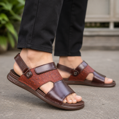 Black Leather Sandal For Men SB-S1157