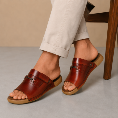 Reddish Brown Leather Sandal For Men SB-S1144