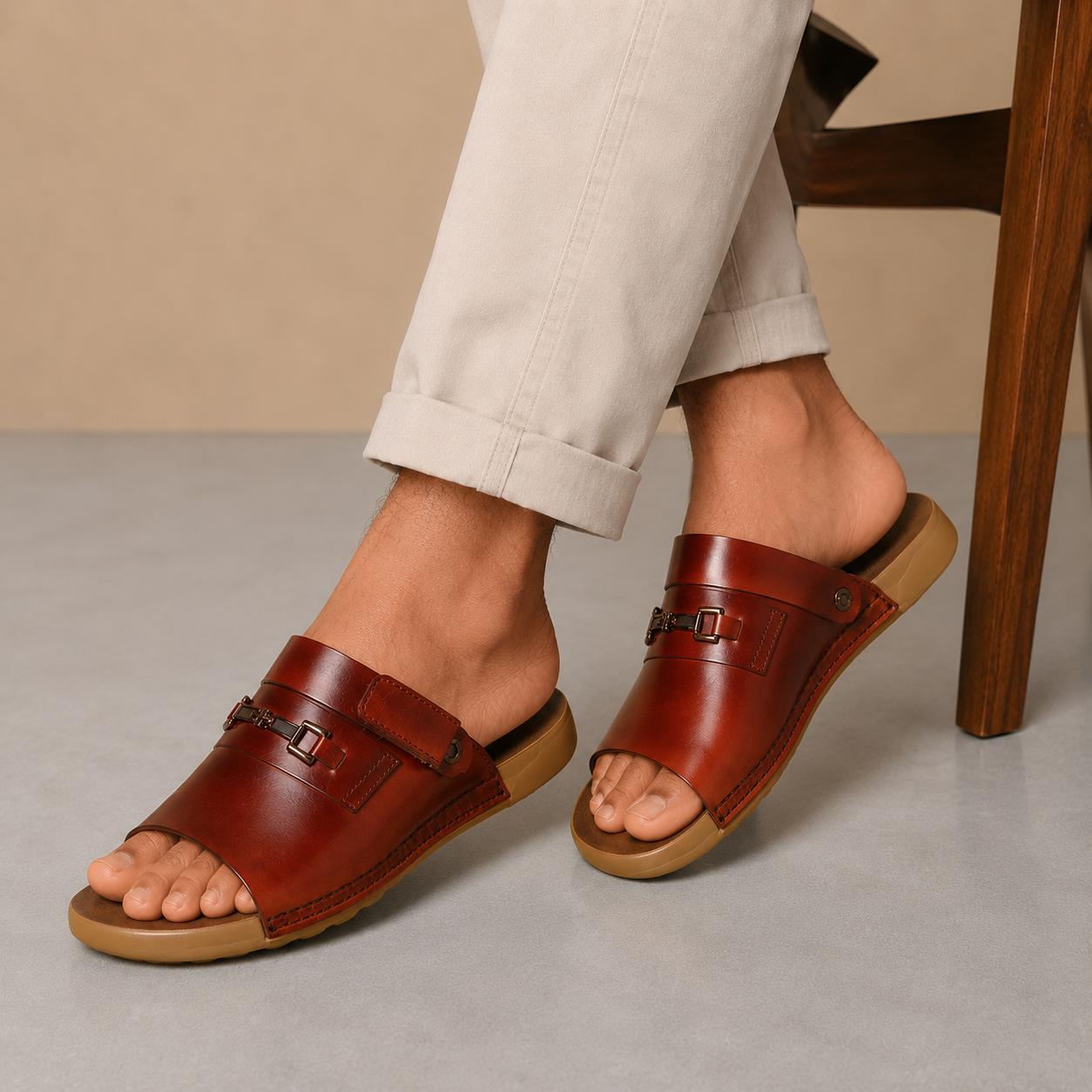 Reddish Brown Leather Sandal For Men SB-S1144