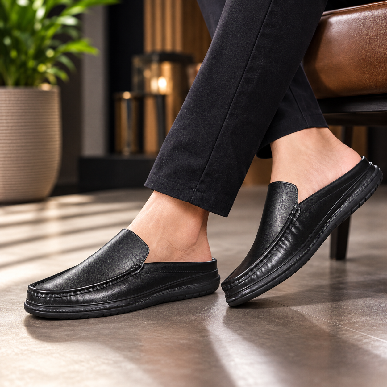 Classic Black Leather Half Shoes SB-S1169