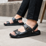 Black Leather Sandal For Men SB-S1168