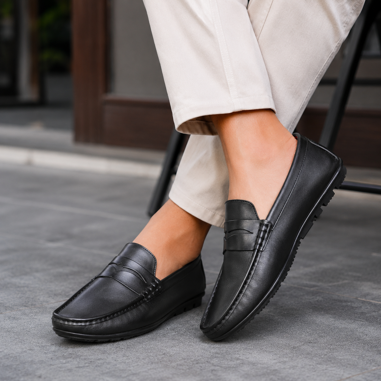Classic Black Leather Loafer For Men SB-S1171
