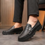 Classic Black Leather Chunky Shoes S1175