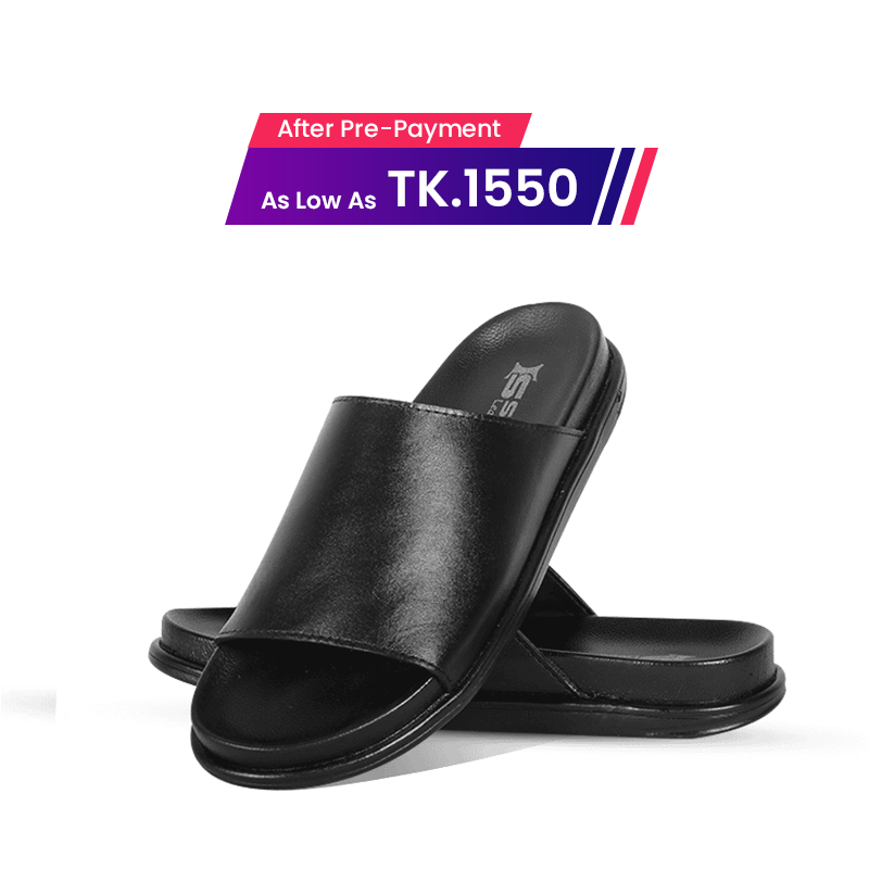 Black Leather Slide Sandal For Men SB-S1100