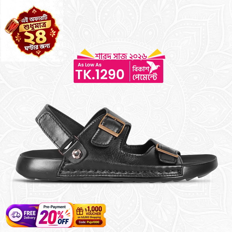 Black Leather Sandal For Men SB-S1168