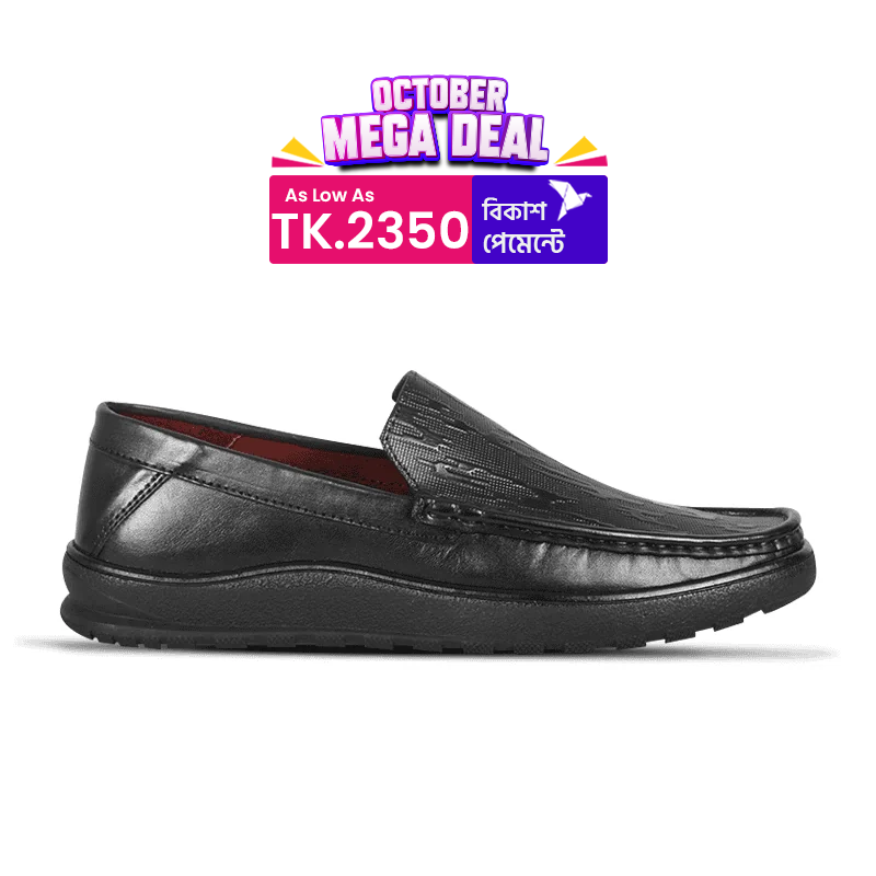 Black Texture Leather Comfort Casual Shoes S1186