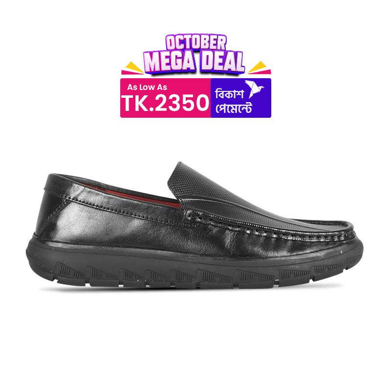 Black Texture Leather Comfort Casual Shoes S1205