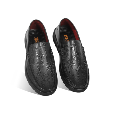 Black Texture Leather Comfort Casual Shoes S1186