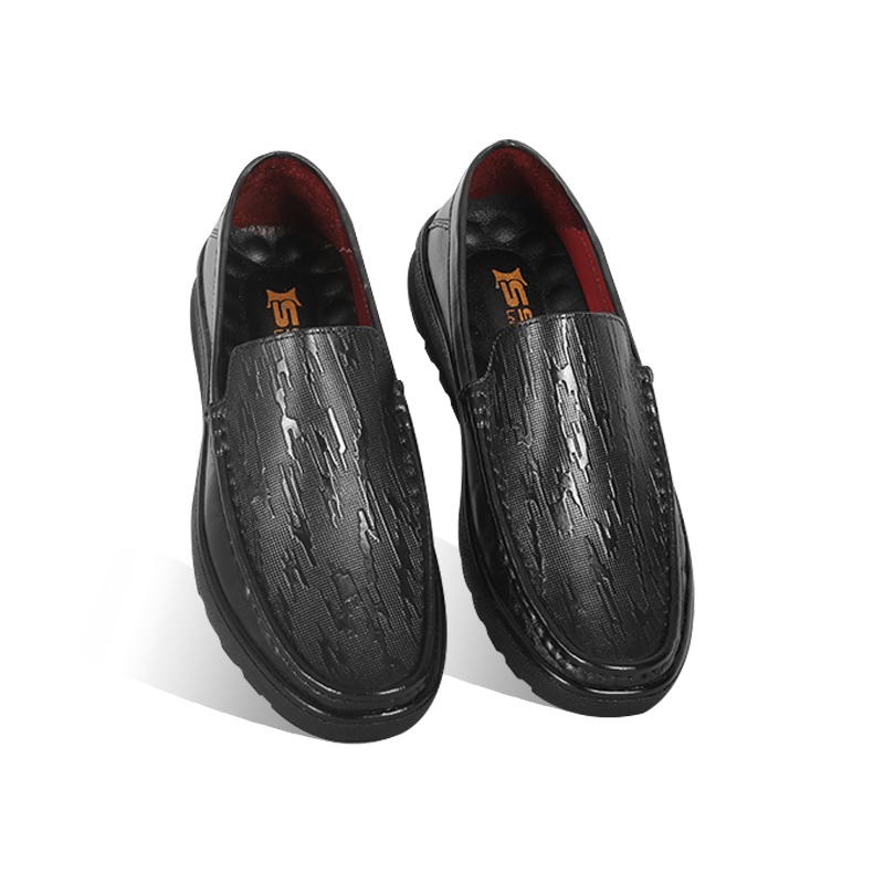 Black Texture Leather Comfort Casual Shoes S1186