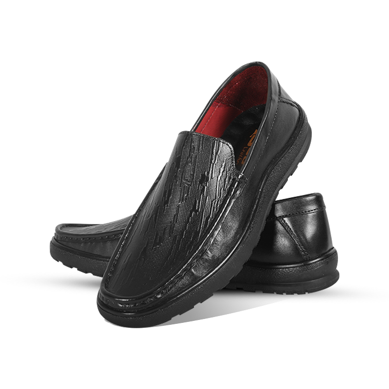 Black Texture Leather Comfort Casual Shoes S1186