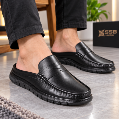 Classic Black Leather Half Shoes S1179
