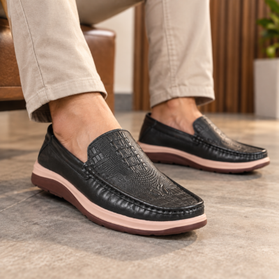 Croco Embossed Design Comfort Leather Casual Shoes S1183