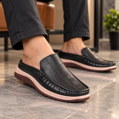 Embossed Design Comfort Leather Half Shoes S1184