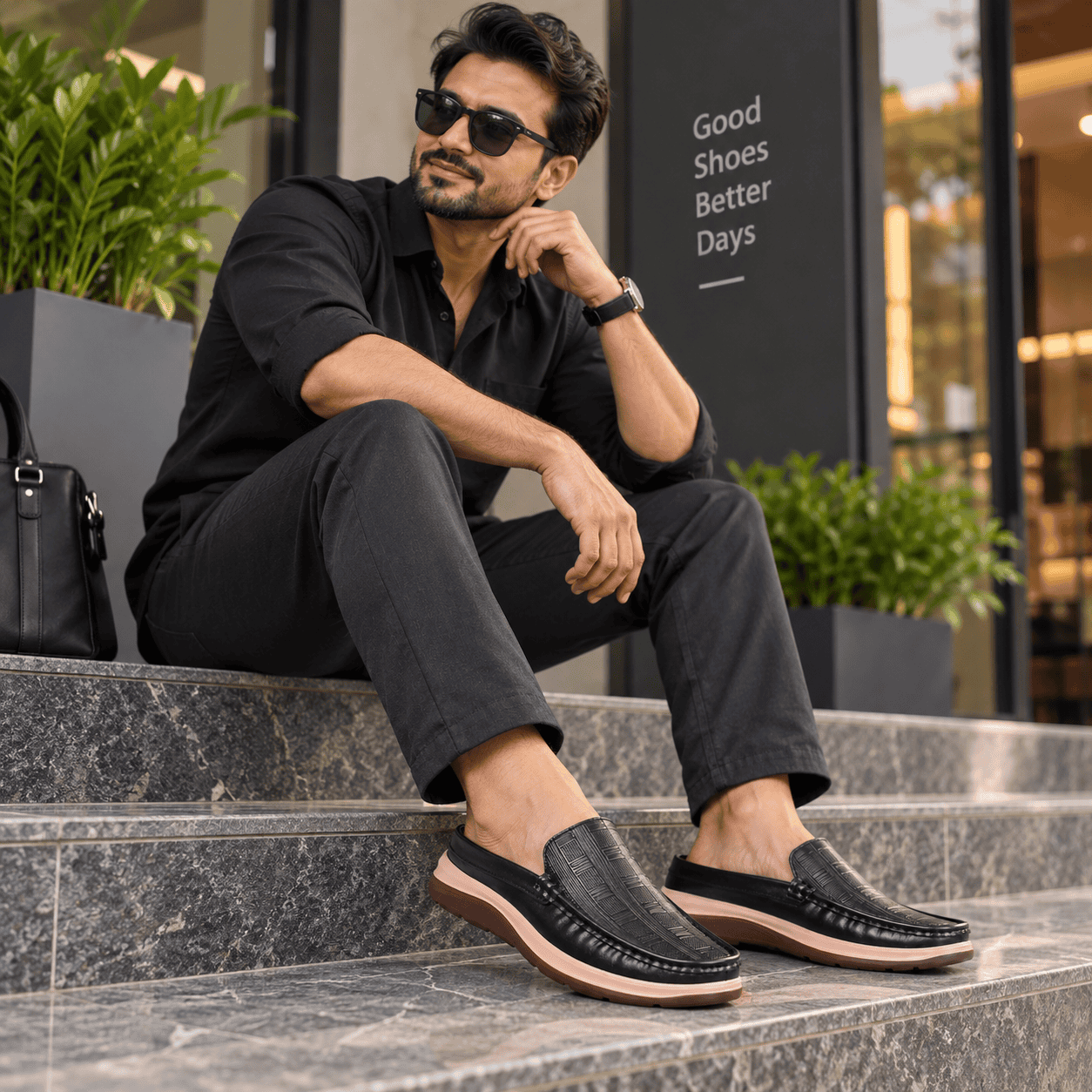 Embossed Design Comfort Leather Half Shoes S1184