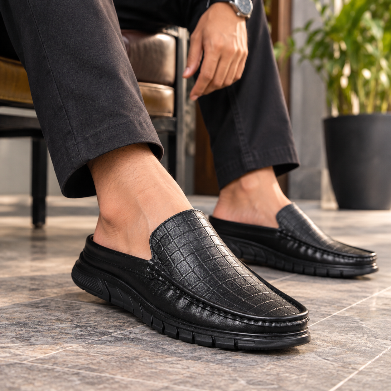 Croco Embossed Design Comfort Half Shoes S1185