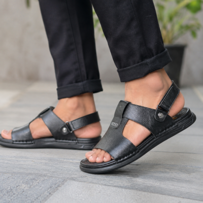 Black Leather Sandal For Men SB-S1176