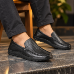 Black Texture Leather Comfort Casual Shoes S1186