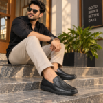 Black Texture Leather Comfort Casual Shoes S1186