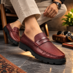 Dark Burgundy Leather Chunky Shoes S1188
