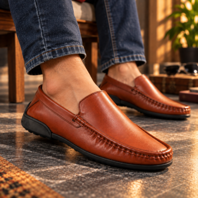 Cognac Brown Leather Casual Loafer Shoes S1191