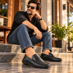 Black Leather Casual Loafer Shoes S1193