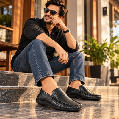 Black Leather Casual Loafer Shoes S1193
