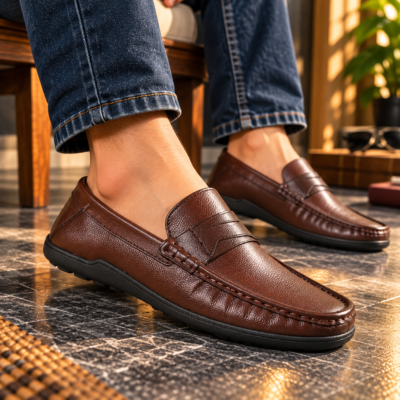 Chocolate Brown Leather Casual Loafer Shoes S1194
