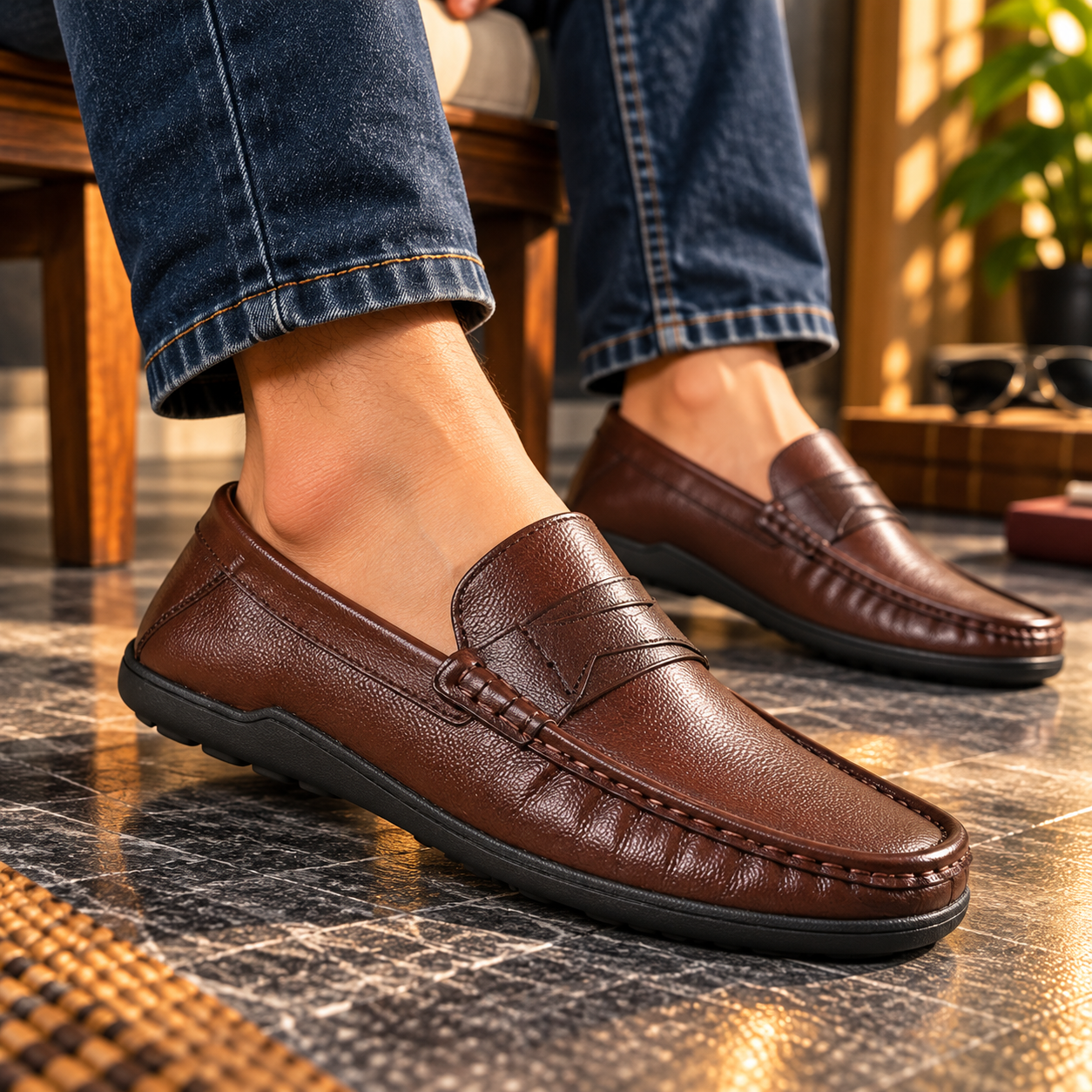 Chocolate Brown Leather Casual Loafer Shoes S1194