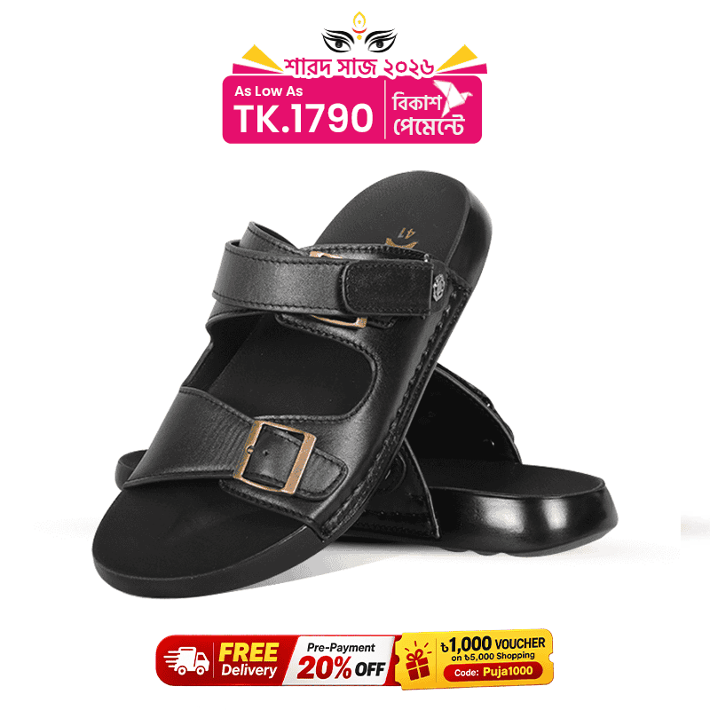 Black Leather Sandal For Men SB-S1168