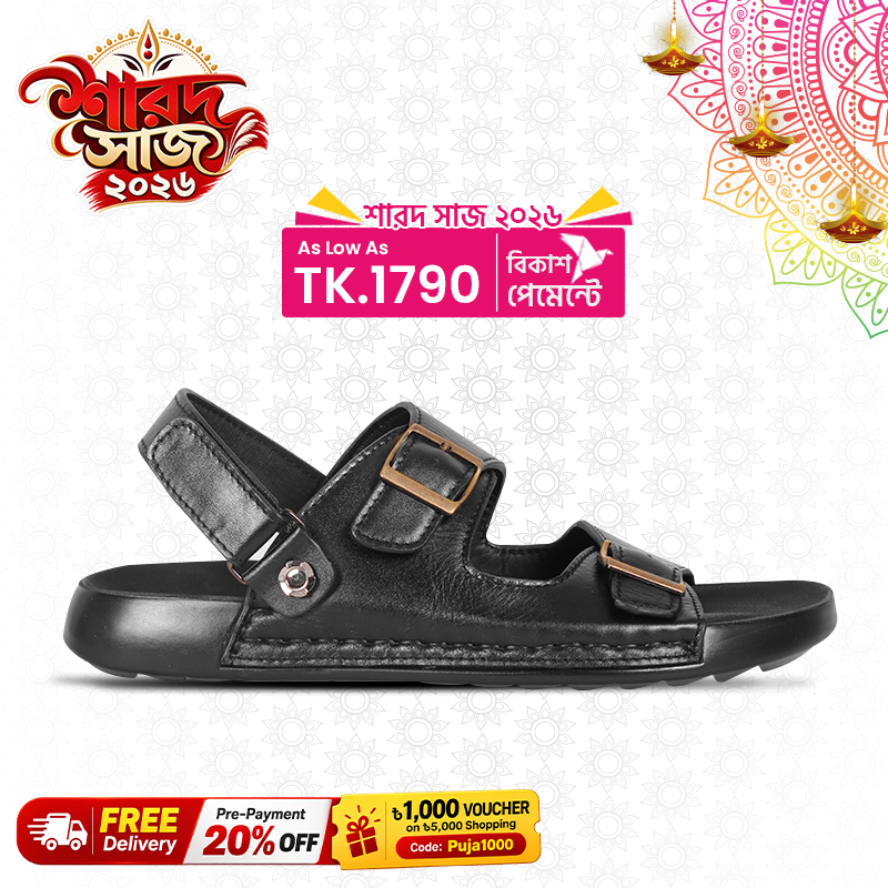 Black Leather Sandal For Men SB-S1168