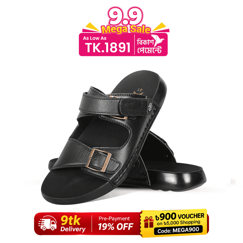 Black Leather Sandal For Men SB-S1168